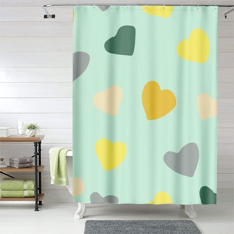 Rideau de douche décor cœurs romantiques élégants, tissu imperméable, 90x180 cm (1/5)