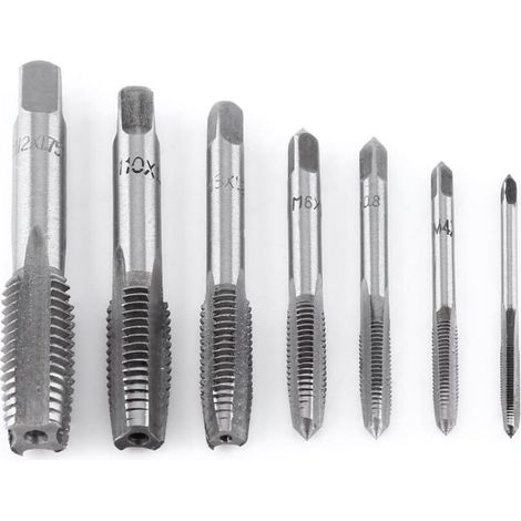 7-teiliges Set metrischer Gewindebohrer, Gewindeschneidwerkzeug aus Stahl, Handgewindeschneidwerkzeuge M3 M4 M5 M6 M8 M10 M12 (1/5)