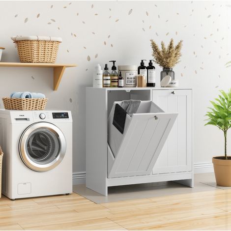 Meuble à linge 66x33x68 cm en bois blanc, avec rangement pour salle de bain FloraGrace (1/5)