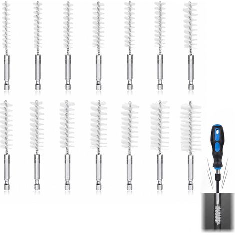 Set de 14 brosses de nettoyage pour tuyaux en nylon, embout hexagonal de 1/4 de pouce pour perceuse (1/5)