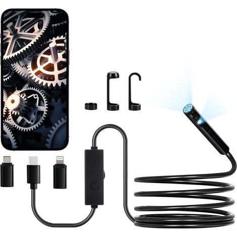Caméra Endoscopique Double Objectif Endoscope pour Android iOS avec Câble Semi-rigide 3 m, 8 + 1 Lumières LED, Zoom, Étanche IP67, Caméra Serpent d'Inspection HD 1920p pour Automobile, Plomberie (1/5)