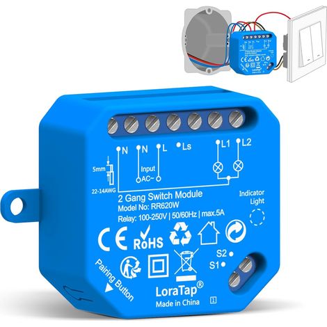 Dual Interrupteur WiFi, Commutateur Connecté Double 2 Canaux, Va et Vient Parallèle, Relais 5A 1100W Sans Fil Intelligent, Commande à Distance (1/5)