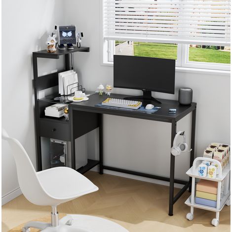 Computertisch mit reversiblen Regalen, LED und Schublade, schwarz, 121,9x50,8x110,5 cm (1/5)