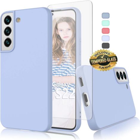 Custodia protettiva ultrasottile per Galaxy S22 Ultra/S22+/S22 5G 2022, con pellicola protettiva per lo schermo, cover posteriore rigida in morbido silicone e cornice antigraffio - Viola
