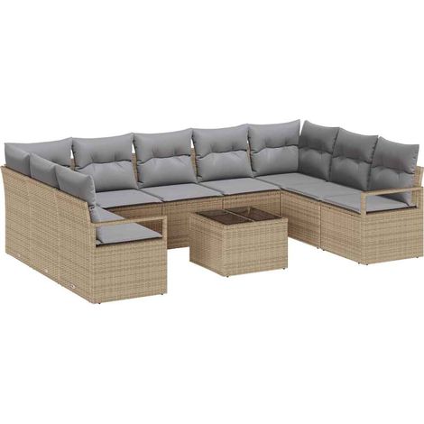 Maison Exclusive - Sofa Set mit Kissen 10 pcs Beige Poly Rattan