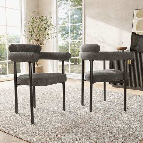 Set di 2 sedie da pranzo - moderne e lineari - seduta circolare - rivestite in similpelle scamosciata - 70x62x84 cm grigio