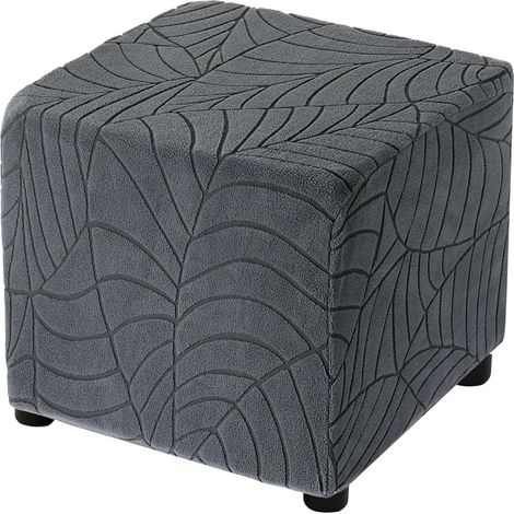 Housse De Pouf Extensible Motif Feuille Protège-Pouf Gris Foncé (1/5)