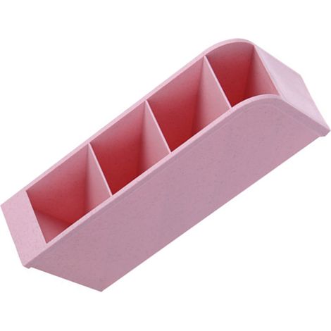 Porte-stylo incliné à 4 compartiments, boîte de rangement multifonctionnelle en plastique rose pour fournitures de bureau