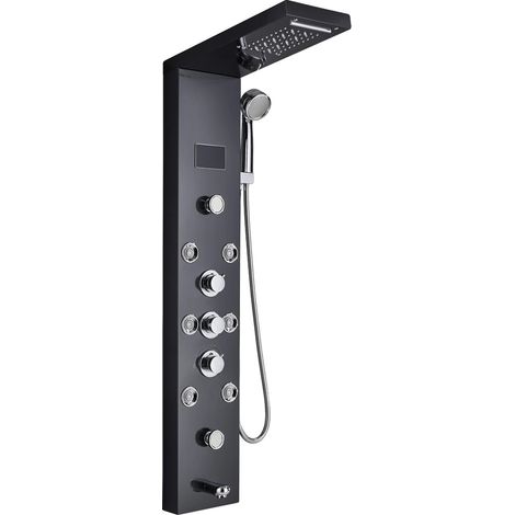 Panneau de Douche LED, Sensible à la Température, Jets de Massage, 8009 Noir (1/2)