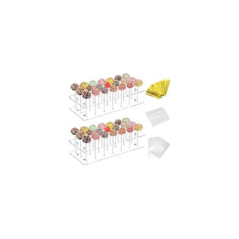 2-teiliger Lutscherständer, Acryl-Lutscherständer mit 21 Löchern, inklusive 100 Lutscherstielen, Süßigkeitentüte, Verschlussbändern und Cake-Pop-Halter für Hochzeiten, Partys, Geburtstage und Weihnach (1/5)
