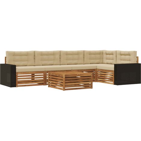 Conjunto de sofás de exterior 6 pcs Natural y Beige vidaXL