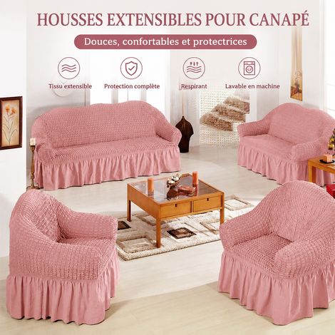 Housse de canapé extensible rose avec jupe pour assise sans accoudoir 60-80 cm 60-80cm réf 8277 33 × 25 × 18 cm 700 g – Livraison gratuite