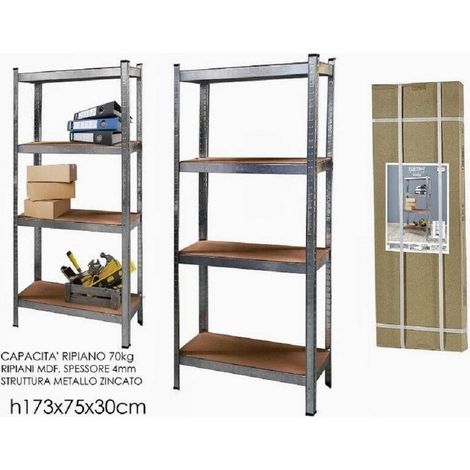 TrAdE Shop Traesio - Scaffale In Metallo Zincato 4 Ripiani Fino A 240kg Antiruggine 173 X 75 X 30 Cm -
