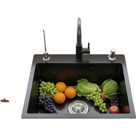 Évier de cuisine, 50 x 45 cm, Acier inoxydable, Installation au-dessus du plan de travail, Évier simple, PVD nano-revêtu (1/5)