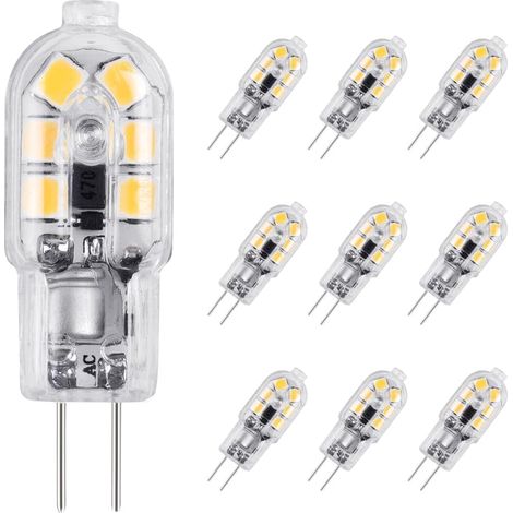 G4 LED Ampoule,10-Pack 20W Ampoules Halogènes Équivalentes,Ampoule LED G4 2W Économie Pour Les Ampoules de Hotte,AC/DC 12V 180LM 3000K (1/5)