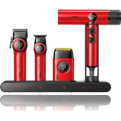 Combo avec Tondeuse Cheveux Trimmer, Rasoir Grille  et Sèche Cheveux Ionique, 4 en 1 Kit Barbier Équipé Moteur Renforcé, Écran LED, Base de Charge et Boîte, Noir (1/5)