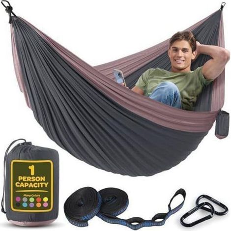Single Hammock, Foldable, Ultra-Light and Portable, 350 kg Capacity, Ideal for Garden, Camping, Travel, Powder Pink