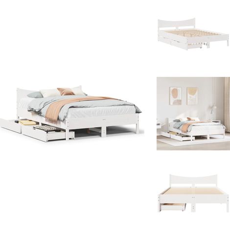 Cadre de lit avec tiroirs blanc 135x190 cm bois de pin massif - Cadre De Lit - Cadres De Lit - Sommier - Meuble De Chambre À Coucher (1/5)