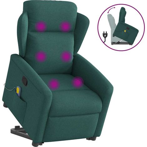 Massagesessel mit Aufstehhilfe Dunkelgrün Stoff