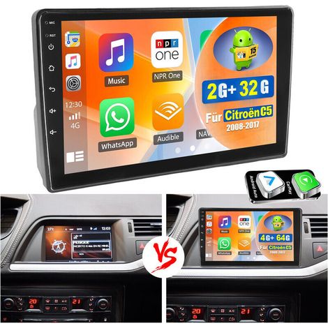 Autoradio Android 15 pouces compatible CarPlay pour Citroën C5 II (2008-2017), avec DSP, GPS et Wi-Fi - 2+32G