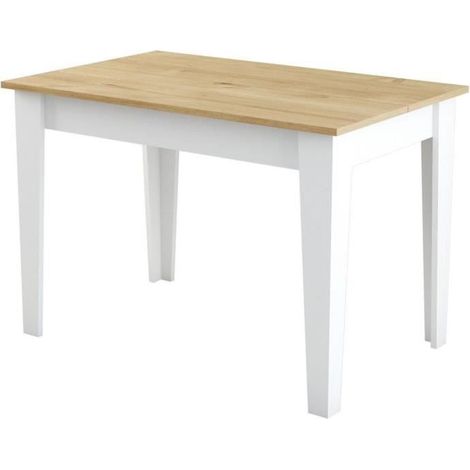 Table de cuisine avec rangement- KIEVA - Mélamine - Blanc / Chene - Rectangulaire - 4 / 6 personnes - 110 x 75 x 72 cm (1/5)