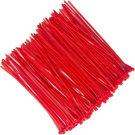 100 Pièces Rouge Serre-câbles électriques, Zip Ties, Attache Cable Electrique, Collier Electricien, Attache Câble en Nylon, Serre Cable Plastique (200 mm x 3 mm) (1/5)