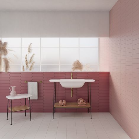 Carrelage mural faience effet graphique GRACE - Rectangle 30x7.5cm Rose - Mat - boîte de 0.49 m2 - Gioia Materia