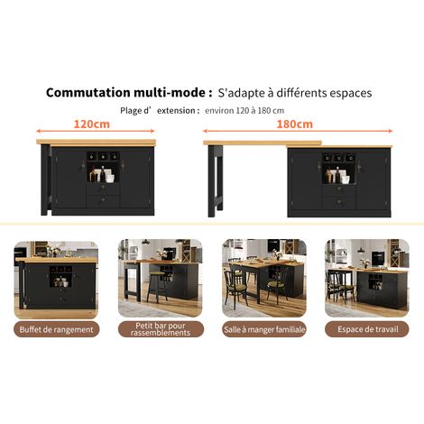 Table de salon amovible de haute qualité, avec une fonction de rotation de 360°. La longueur peut être ajustée entre 120 et 180 cm. Parfait pour les salles de séjour, les salons (1/5)