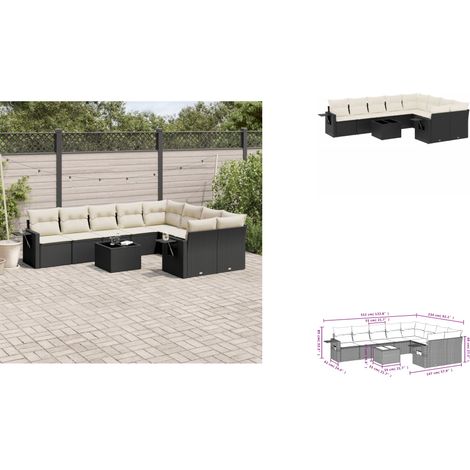 Salon de jardin 10 pcs avec coussins noir résine tressée - Ensemble Salon De Jardin - Meuble Extérieur - Résine Tressée - Rotin Synthétique - Mobilier De Jardin (1/3)