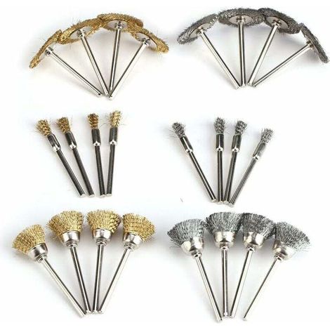 24pcs Brosses Métalique Perceuse, Roue Et Coupelle En Laiton En Acier Brosses De Polissage De Fil De Fer Kit Complet, Outils Meuleuse Rotatifs Pour Éliminer La Rouille/Corrosion/Peinture (1/5)