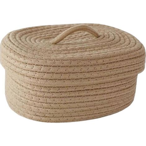 Panier de rangement en corde de coton kaki tressée avec couvercle, polyvalent (1/5)