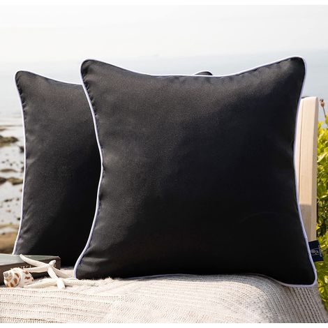 2 Housses de coussin noir imperméables pour extérieur, 60 x 60 cm, pour canapés et tentes, résistantes UV et décoloration, sans coussin (1/5)