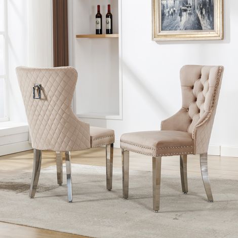 Set di 2 sedie da pranzo imbottite con finiture a borchie, beige (1/5)