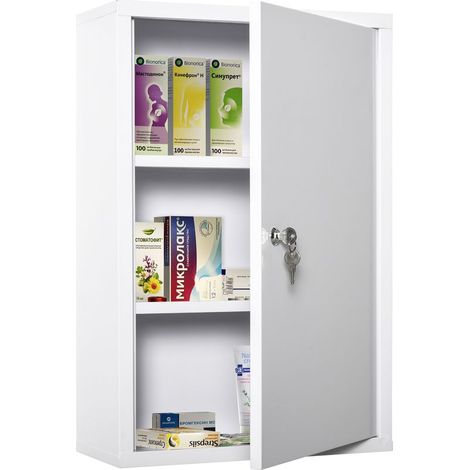 Armoire à pharmacie métallique verrouillable à 3 compartiments, armoire de premiers secours, 40 x 18 x 60 cm, blanche (1/5)