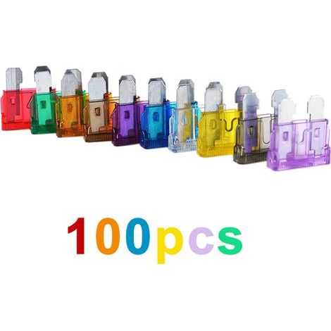 Standard blade fuse assortment for cars, 100 pieces, 2A 3A 5A 7.5A 10A 15A 20A 25A 30A 35A for vehicles, motorcycles, boats, and trucks (1/5)
