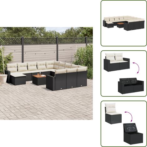 Ratán sintético - vidaXL Set de sofás de jardín y cojines 13 pzas ratán sintético negro - Cojines de asiento