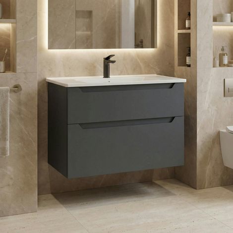 Meuble vasque suspendu 85 cm anthracite 2 tiroirs ELYO (1/4)