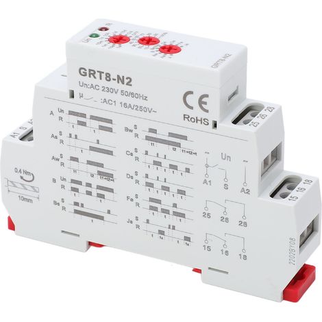 Relais temporisé multifonction avec boîtier ignifugé et voyant LED, relais répétitif électronique 230 V CA