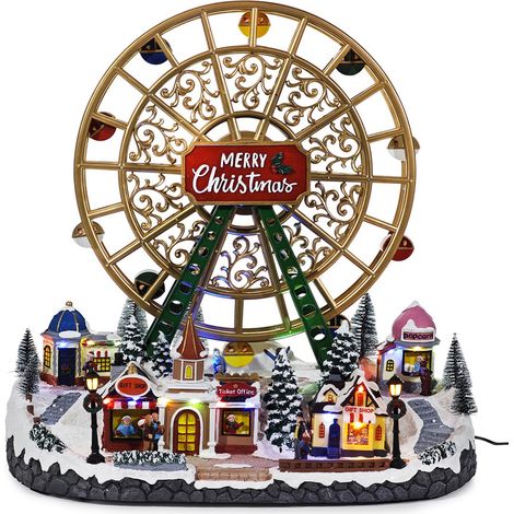 Carillon Grande Natalizio Ruota Panoramica Luci Suoni Colori alta 48cm Paesaggio Invernale Animato per Allestimenti Vetrina e Addobbi Feste di natale (1/5)