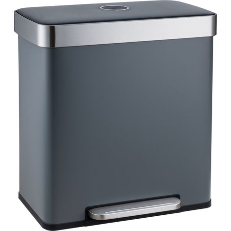 Svita – Poubelle à pédale 60l – 2 compartiments amovibles – Couvercle Softclose – Acier revêtu gris – Dimensions 58x36x59,5cm
