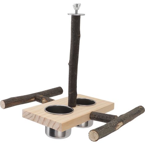 Support en bois avec perchoir, mangeoires suspendues, coupelles en acier inoxydable et abreuvoirs pour perruches calopsittes (1/5)