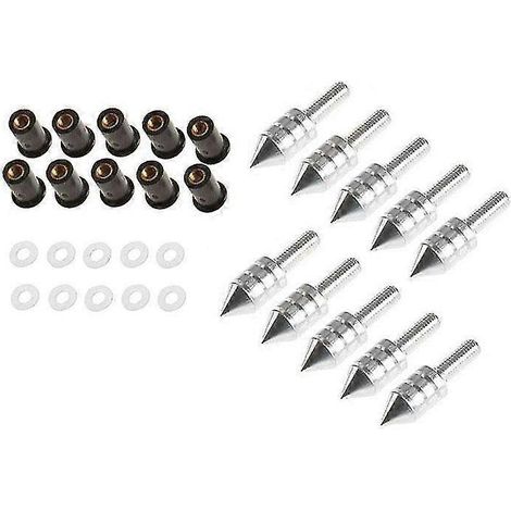 Kit de 10 vis, écrous et rondelles pour pare-brise de moto - Pièces de montage et de modification - Livraison directe - Argent (1/5)
