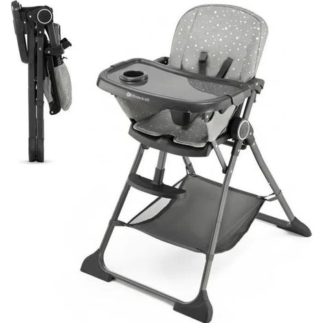 Kinderkraft Foldee chaise haute pliante gris confortable (1/3)