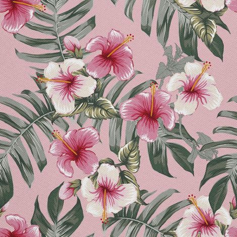 Tela decorativa para exteriores Oxford - Motivo de hibisco sobre fondo rosa I DX666 (1/5)