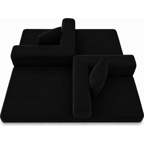 Canapé futon convertible en tissu corduroy noir avec dossier et accoudoirs pliables (1/5)