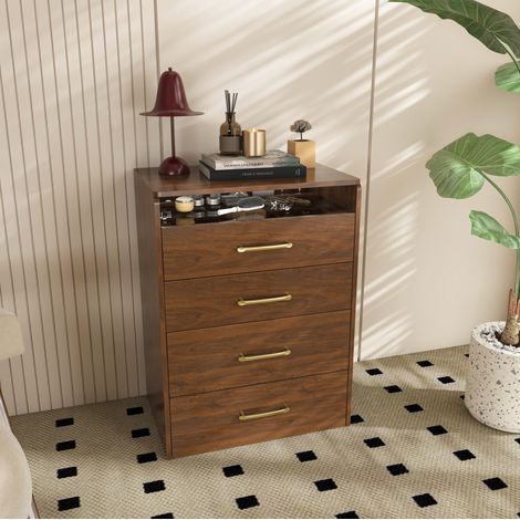 scrivania compatta 60x40 con specchio e sgabello noce OKMYHOME (1/5)