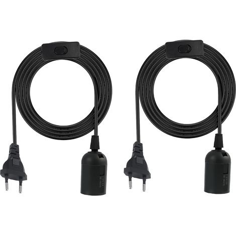 2 Pièces Douille E27 avec Interrupteur, Douille E27 avec Fil -Câble de 2M et Prise EU, Idéale pour Lampadaires, Lustres, Chambres et Cuisines, Design Moderne en Noir (1/5)