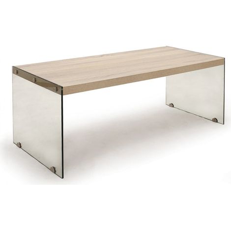 Mesa de centro rectangular de vidrio y roble natural Maggy (1/2)