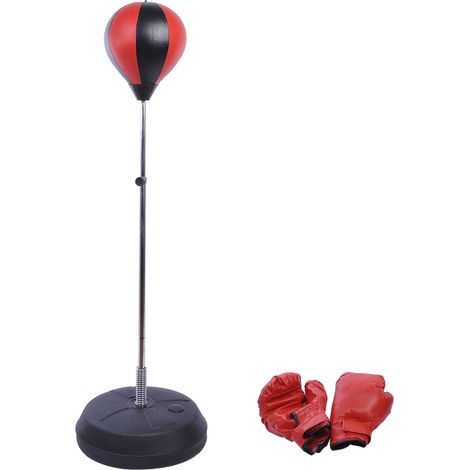 Set de punching ball de pie ajustable 125-145 cm con guantes y bomba rojo (1/5)