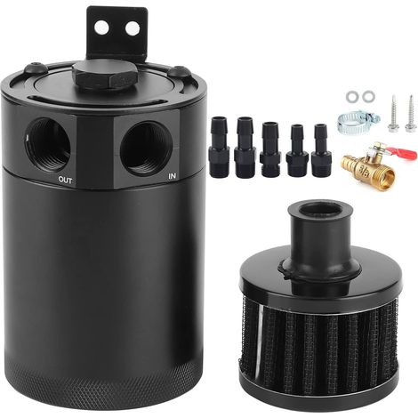 Réservoir récupérateur d'huile de course en aluminium avec déflecteur, accessoire pour moteur de voiture, réservoir récupérateur d'huile 3/8", réservoir déflecteur à 2 ports avec valve (1/5)